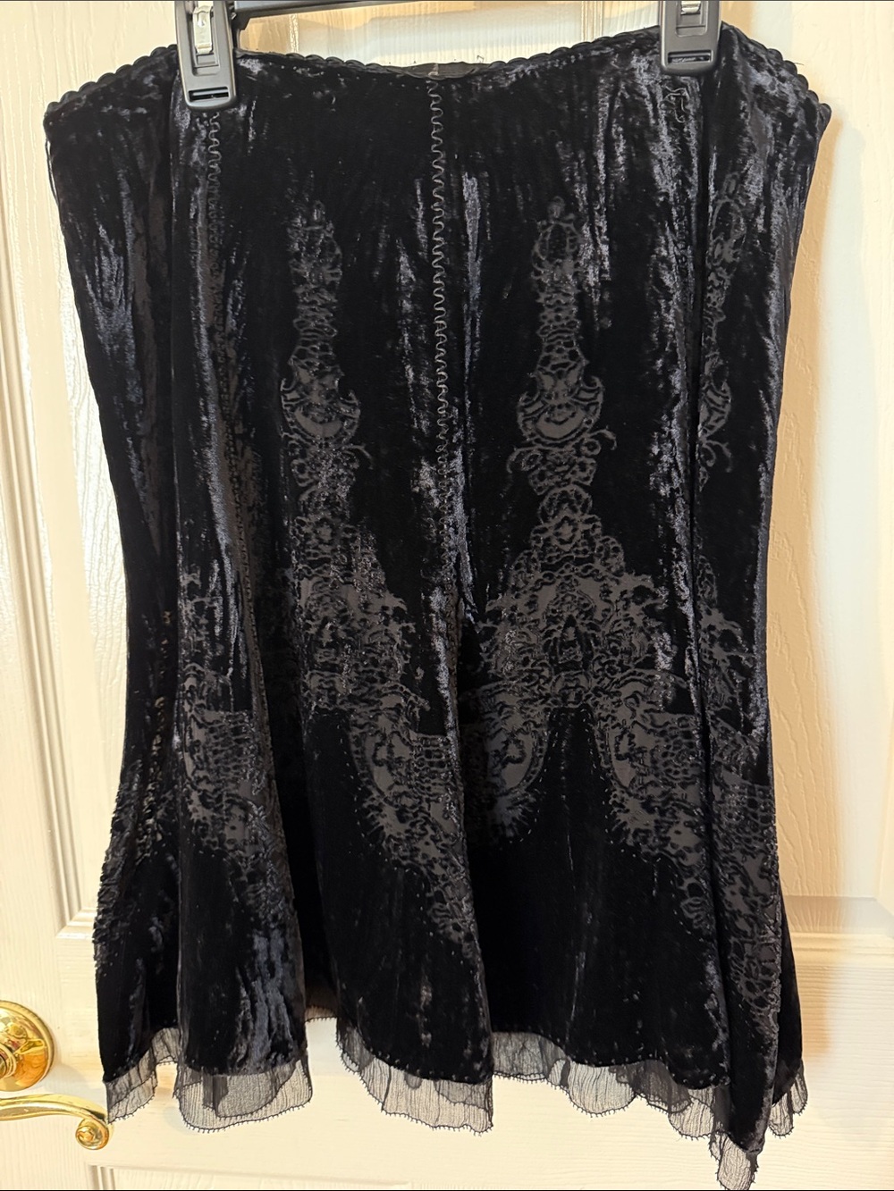 Black Crushed Velvet Skirt with Burnout Pattern